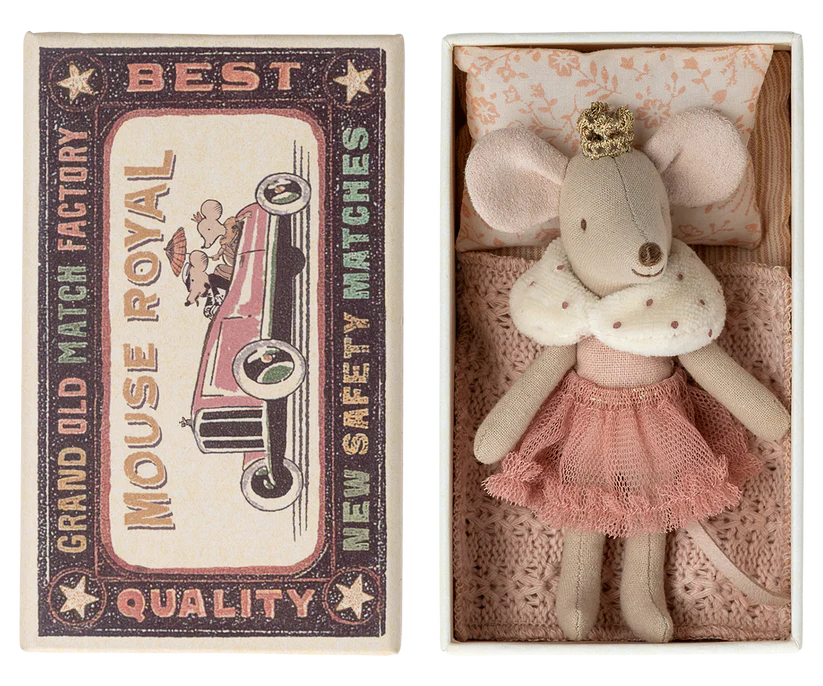 Maileg Princess mouse, Little sister in matchbox