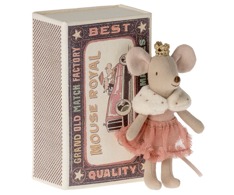 Maileg Princess mouse, Little sister in matchbox