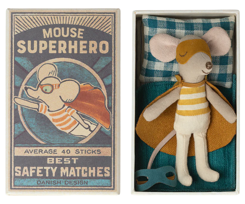 Maileg Super hero mouse, Little brother in matchbox