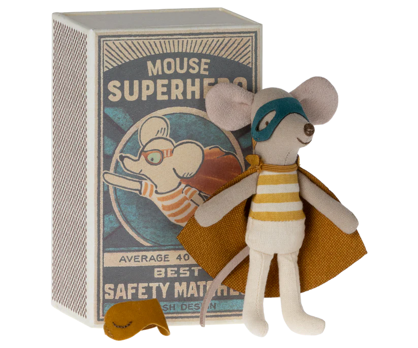 Maileg Super hero mouse, Little brother in matchbox