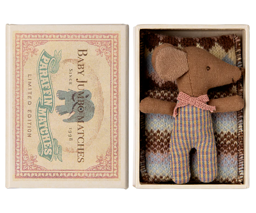 Maileg Sleepy Wakey Baby Mouse In Matchbox - Rose