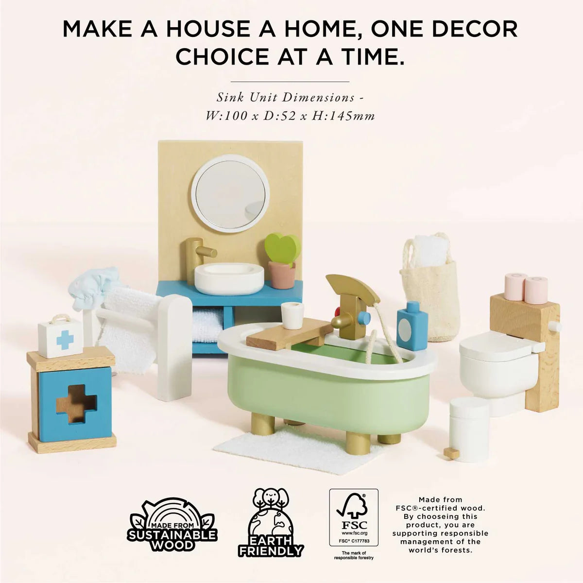 Le Toy Van Wooden Dolls House Bathroom Furniture