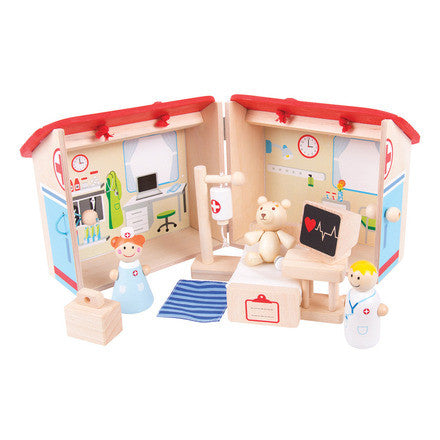 Mini Wooden Hospital Playset by Bigjigs